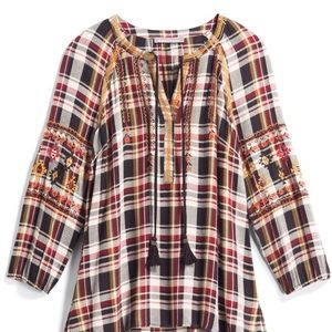 Stitch Fix Plaid Embroidered Peasant Top